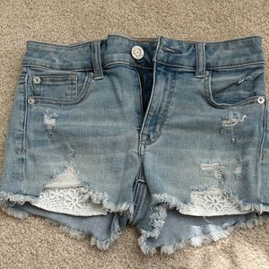 American Eagle Outfitters Light Blue Distressed Jean Shorts